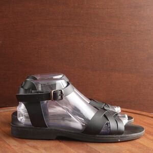 Jerusalem Sandals Womens SZ EU 40 US 9 BLK Chloe Leather Ankle Strap Flat Shoes